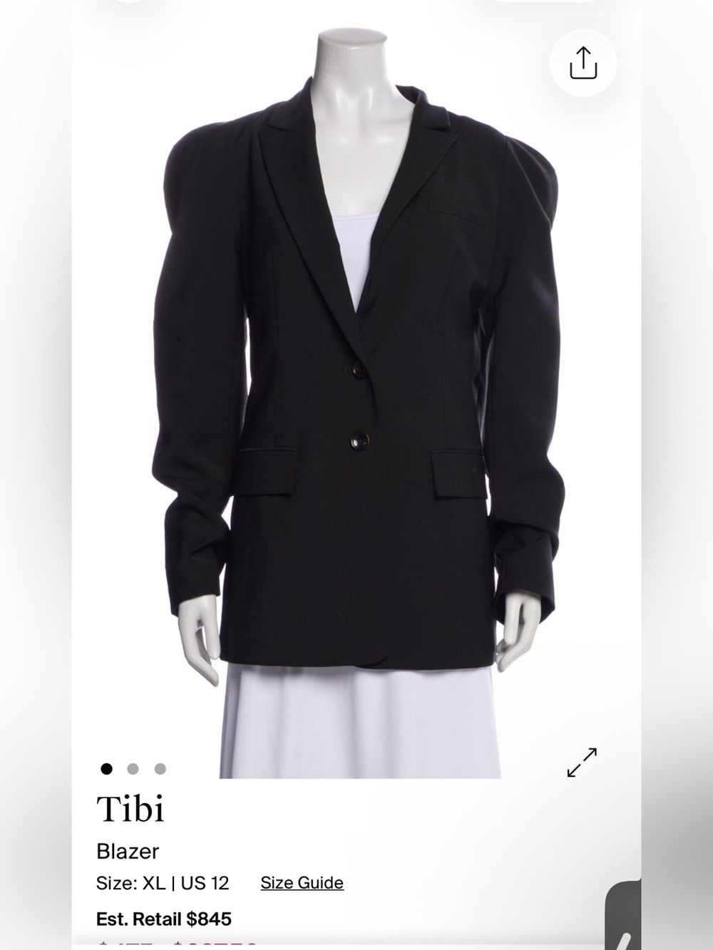 Tibi Black Puff-Shoulder Two-Button Blazer